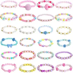 24 Pieces Princess Bracelets Girls Beaded Bracelets Little Girls Costume Jewelry Set for Birthday Party