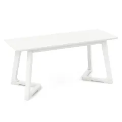 42 Inch White Modern Long Dining Bench with Rubber Wood Legs and Triangular Structure