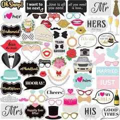 Photo Booth Props - 70 Pieces, Multicolored - Fun Photoshoot Party Selfie Accessories - Silly Group Picture Favors for Wedding Reception, Anniversary, Engagement, or Shower