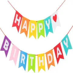 Assembled Happy Birthday Banner Rainbow Bunting Decorations, Durable Felt Fabric