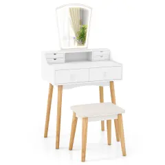White Vanity Desk Set with 3-Color Adjustable LED Lighted Mirror and Storage Drawers