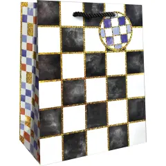 Pack/6: Black & White Checkers Gift Bag - 8 x 4 x 10"