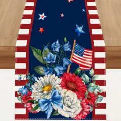 Watercolor Red White and Blue American Flag Stars Table Runner 72 Inches Long 4th of July Memorial Day Veterans Day Patriotic Decoration and Supplies for Home