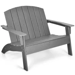 Grey HDPE Patio Adirondack Chair with Ergonomic Backrest and Slatted Design Ideal for 2 Person Seating