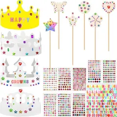 35 Pcs White Paper Crowns Set Princess Fairy Wands Kit DIY Birthday Party Crowns for Kids