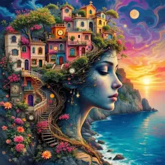 Diamond Painting Kits for Adults, Abstract Seaside Sunset Diamond Art Kits for Adults Beginner, 5D Round Diamond Art Painting Full Drill Diamond Dots Gem Art for Aesthetic Room Decor12x16Inch