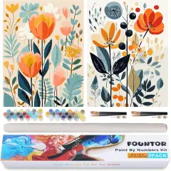 2 Pack Paint by Numbers Kit for Adults Beginner, Easy Flowers Acrylic Paint by Number Kits on Colored Canvas, DIY Watercolor Oil Number Painting Kits for Home Decor with Gift Box 12x16 inch