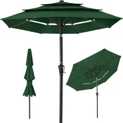 Best Choice Products 10ft 3-Tier Patio Umbrella, Market Sun Shade w/ Tilt Adjustment, Easy Crank Green