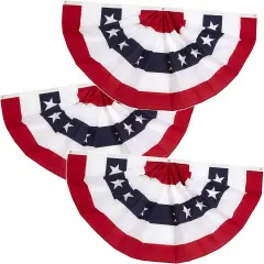 3x6 Ft 4th of July Decorations Memorial Day American flags Bunting Flags outdoor- Half Fan Banner Pleated Patriotic flag USA Flags 3-Pack