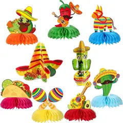 Fiesta Mexican Party Table Decoration Centerpiece Paper Cinco De Mayo Fiesta Table Topper Decor for Honeycomb Carnivals Taco Cactus Day of the Dead Decor Supplies(Vivid)