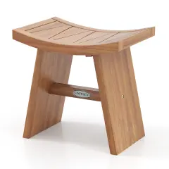 18 Inch Teak Wooden Shower Bench with Curved Seat Suitable for Indoor or Outdoor Use