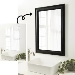 Amanti Art Mirror Makeover Bathroom Mirror Frame Border Kit -Fully Assembled Peel and Stick Frame - Mirror NOT Included - Parlor Trim Parlor Black