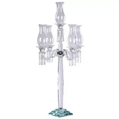 40" Clear 5 Arm Crystal Glass Candelabra Hurricane Taper Candle Holder Wedding