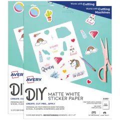 Avery Printable Sticker Paper, 8.5" x 11", Matte White, Repositionable Adhesive, Laser & Inkjet Compatible, 30 Full-Size Label Sheets (2-Pack of 3383)