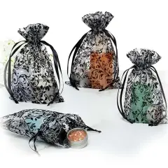Elegant Damask Print Sheer Bags 3" x 4"