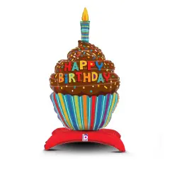Betallic&reg; 31 Inch Happy Birthday Cupcake Standups Foil Mylar Balloon
