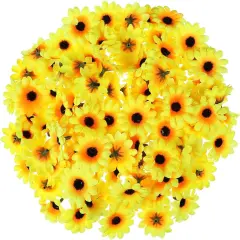 100pcs Mini Artificial Sunflower Heads Small Fake Sunflower Petals Lifelike Yellow Flowers Bulk for Party Wedding Decor Bride Holding Flowers