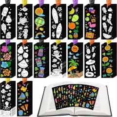 80 Pcs Summer Color Your Own Bookmarks with Ribbon Bulk DIY Coloring Crafts Beach Ice Cream Ocean Fruit Sun Bookmark Blank Paint Classroom Decorate for Teacher Student Summer