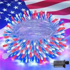Red White & Blue Lights Clear Wire, 66 Ft 200 LED 4th of July Decorations