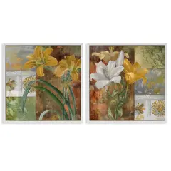 Stupell Industries Lilies & Vintage Tile Patterns 2pc Framed Giclee Set Design by Sasha