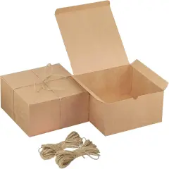 16 PCS Brown Kraft Gift Boxes, Decorative Party Favor Kraft Paper Gift Packaging Box with Lid for DIY Crafting, Cube, Cupcake, Kraft Present Boxes for Birthday, Wedding