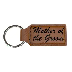 Keychain - Rectangle - Mother of the Groom - Leather Rawhide/Black