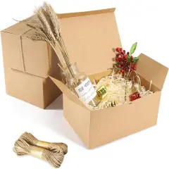 10 Pack Brown Gift Boxes, 9.45x6.5x4 Inches Kraft Paper Boxes with Lids for Valentine's, Birthday party, Wedding, Cupcake Boxes, Easy Assemble Bridesmaids Proposal Boxes, With 66ft Twine