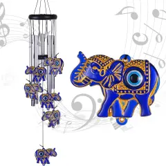 Elephants Wind Chimes Outdoor/Indoor Decoration - Hand-Made Elephant Wind Catcher, Romantic Elephants Chimes, Mobile Blue Elephants Wind Chimes Gifts for Mom, Home,Balcony,Tree,Festival,Garden Decor
