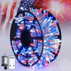 600 LED Red White and Blue Lights Outdoor Plug in, Memorial Day Decorations Lights for Patriotic American Holiday Tree Party Independence 4th of July Decor