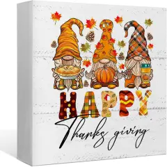 Happy Thanksgiving Fall Gnomes Wood Box Sign Tabletop Decor