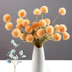 6 Pcs Fall Artificial Pompon Mum Flowers (Beige)