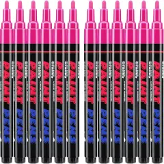 Pink Paint Pens Paint Markers - 12 Pack Permanent Quick Dry Waterproof Marker Pens for Rocks Wood Fabric Plastic Canvas Glass Mugs Metal Tire Stone