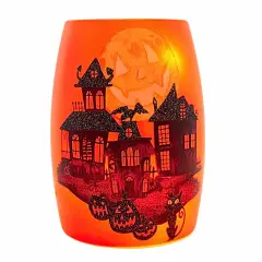 Stony Creek 5.5 Inch Spooky Neighborhood Pre-Lit Small Vase Halloween Lighted Glass Accent , Halloween Decor Halloween Haunted House Moon MULTI