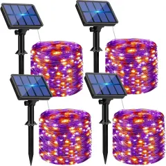 4 Pack 320LED 132FT Orange Purple Solar Halloween String Lights Outdoor