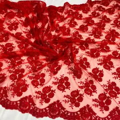 1 Yard Elegant Corded Lace Fabric Embroidered Bridal Mesh for Dresses 50" Width Red