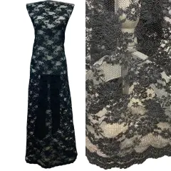 1 Yard Corded Bridal Lace Fabric Embroidered on Net Mesh 54" Width Black