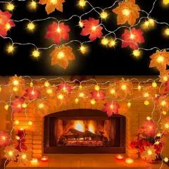 20 Pack Fall Decor Lighted Fall Garland, Total 200 Ft 400 LED Fall Maple Leaves