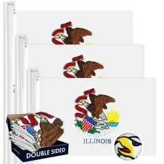 Illinois IL State Flag 3x5 Ft 3-Pack Double-sided Embroidered Polyester By G128