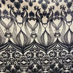 1 Yard Damask Design Embroidered Mesh Lace Fabric 48-50" Wide 100% Polyester for Evening & Bridal Wear Nude Black