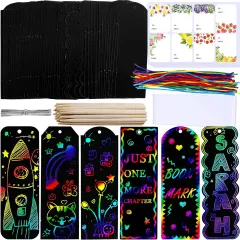 48 Sets 6 Styles Magic Color Scratch Bookmarks Making Craft Kits