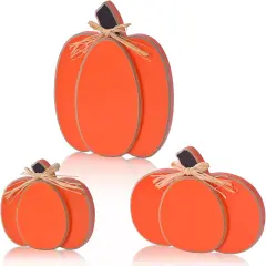 3PCs Fall Decor Wooden Pumpkin Tabletop