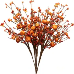 17 Inch Fall Floral Picks Orange Pumpkin Picks with Berry