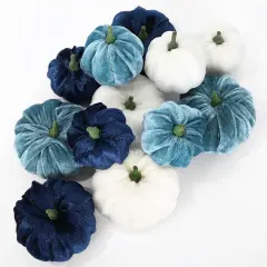 12Pcs Fall Velvet Pumpkin Blue White Tabletop Decor