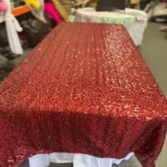1 Yard Rectangle Sequin Taffeta Tablecloth 55 x 108 Inches Shiny Polyester Linen for Events and Weddings Burgundy