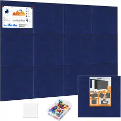 12-Pack Felt Cork Bulletin Board Set, Large Size 47''&times;35'', for HomeDeep Blue）