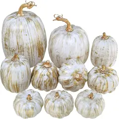 10 Pcs Assorted Fall Artificial Pumpkins - Gold & White