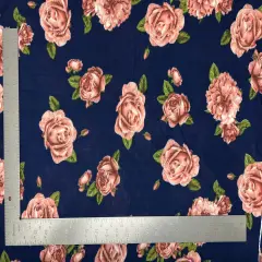 1 Yard ITY Knit Floral Print Fabric for Apparel and Dresses 58/60 Inches Wide Navy