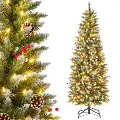 Costway 6 FT Pre-Lit Artificial Christmas Tree with 618 Snowy Branch Tips 280 LED Lights