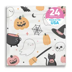 Big Dot of Happiness Pastel Halloween Party Napkins, Pink Pumpkin Birthday Party Decor, White 3-Ply Paper Beverage Napkins - 24 Count
