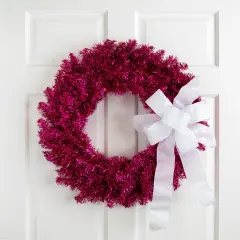 Northlight Metallic Tinsel Artificial Christmas Wreath - 24" - Dark Pink - Unlit